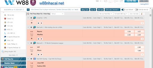 Bảng tỷ lệ kèo CS:GO tại W88